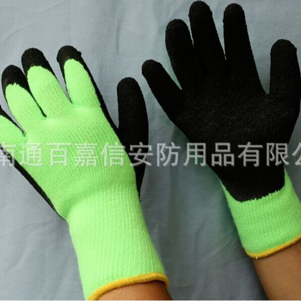 7针腈纶毛圈浸胶乳胶起皱花园手套冬天款劳保防寒保暖手套