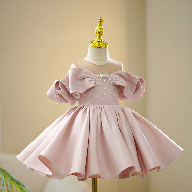 Vestido de aniversario de niñas vestido de novia de princesa de niñas vestido de hombro rosa un anfitrión vestido de piano
