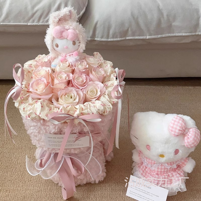 可爱凯蒂猫玩偶花束kitty花束仿真花卡通花成品生日毕业礼物女生