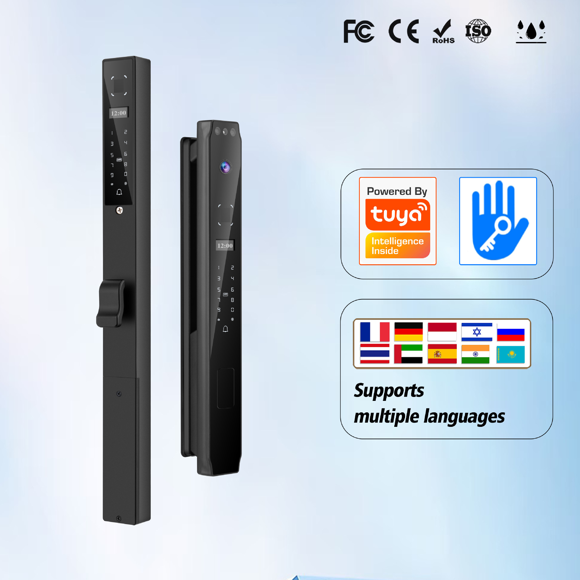 双面3D人脸断桥铝智能锁超窄指纹锁视频通话阳台门涂鸦远程控制