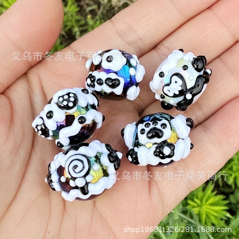 16 ミリメートル黒と白の手描きビーズ完成オイルドリップ混合アクリル diy 携帯電話チェーン車吊りペンアクセサリー|undefined