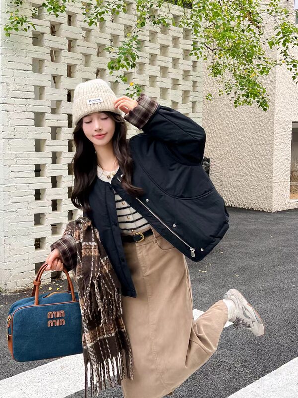 欧洲站复古翻袖小香风夹棉外套女2025秋冬新款韩版宽松时尚棉服潮|undefined