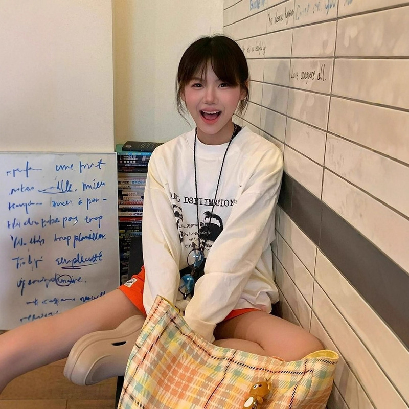 早秋新款韩系超火纯棉长袖T恤女慵懒复古松弛感复古宽松印花上衣|undefined
