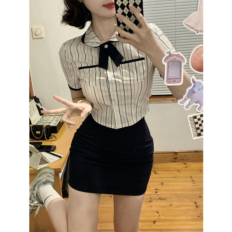 Fashion Striped Short-sleeved Shirt Korean Uniform JK College Style Korean Style Wearing Suit Korean Gentle Senior Sister