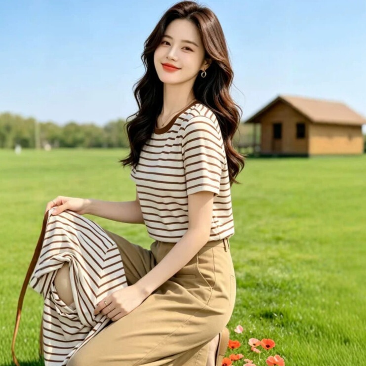 Breastfeeding Tops for Going Out, Loose-Fitting Summer Wear for Stylish Moms, Postpartum Thin Maternity Wear, Versatile Nursing T-Shirt, New Striped Design Breastfeeding Tops for Going Out, Loose-Fitting Summer Wear for Stylish Moms, Postpartum Thin Maternity Wear, Versatile Nursing T-Shirt, New Striped Design