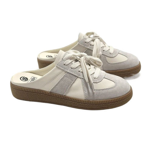 4142 Large Size Fashion Closed-Toe Half Slippers Women's Spring/Summer Outdoor Slip-On Lazy White Casual German Style Shoes