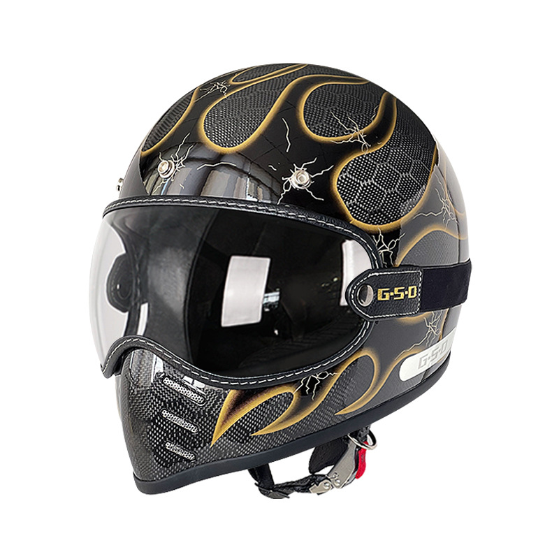 Motosiklet kaskı (dəbilqə) – Motuoche Helmet Electric Motorcycle - dragon-pattern-gold-flame-transparent-lens-m55-56