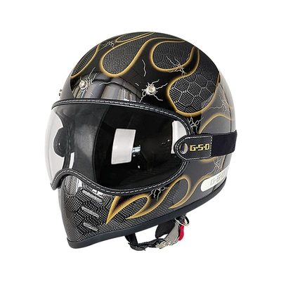 Motosiklet kaskı (dəbilqə) – Fiber Retro Motorcycle Helmet Full-Face Electric - dragon-pattern-golden-flame-transparent-mirror-m55-56