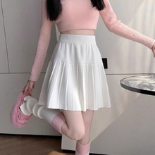 跨境新款简约设计感百褶松紧腰针织小短裙女百搭休闲高腰短裙子