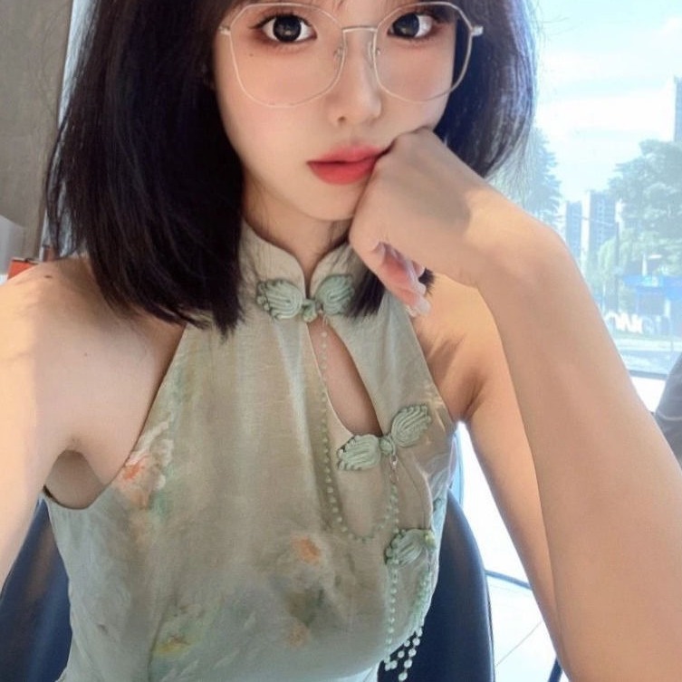 新款改良旗袍复古挂脖连衣裙夏女气质优雅显瘦超仙新中式国风套装