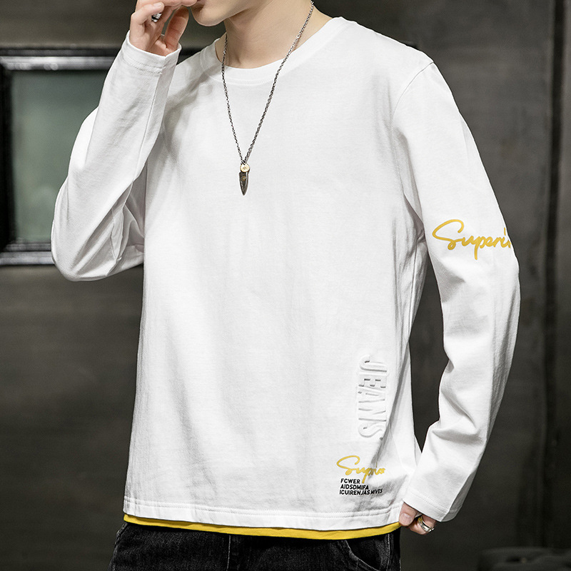 Camiseta de manga larga para hombre 2024 primavera y otoño nuevo suéter de algodón de marca de moda con ropa interior camisa de fondo de hombre de gran tamaño