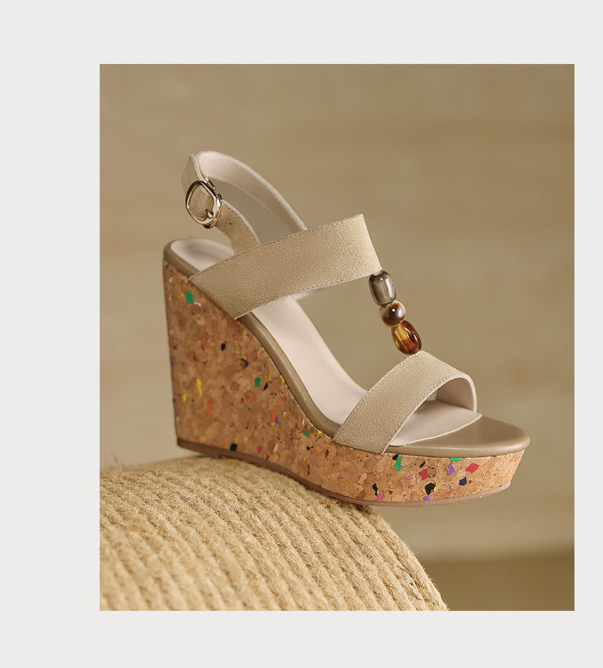 Sandal bohemian đế xuồng cao gót quai ngang hở mũi — màu hồng, màu mơ chi tiết 21