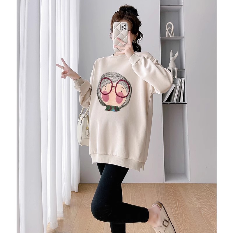 2025년 신상 임산부복 봄 가을 투피스 슈트 세련되고 스타일리쉬한 루즈 스웨터 긴팔 임신복 보이지 않게 배 가리는 상의