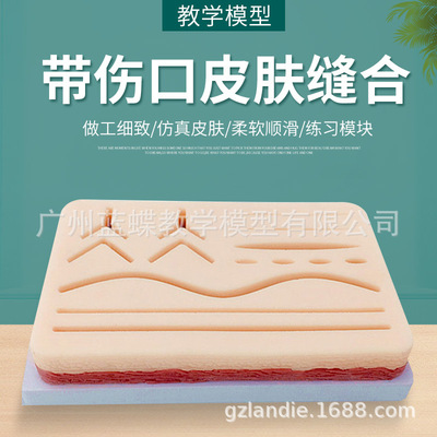 傷口縫合模塊帶傷口外科皮膚縫合練習矽膠墊縫合模塊模擬手術器材