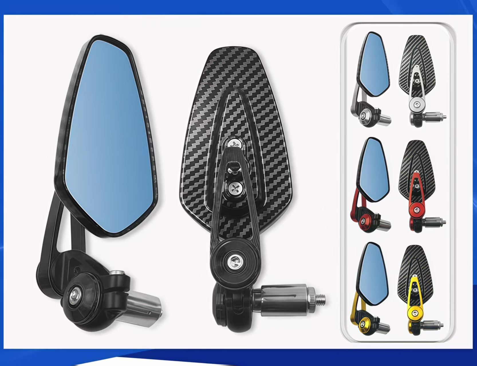 Motorcycle Electric Vehicle Modified Rearview Mirror Retro Handlebar Snakeskin Pattern Handlebar Mirror Reflector Carbon Brazing Pattern