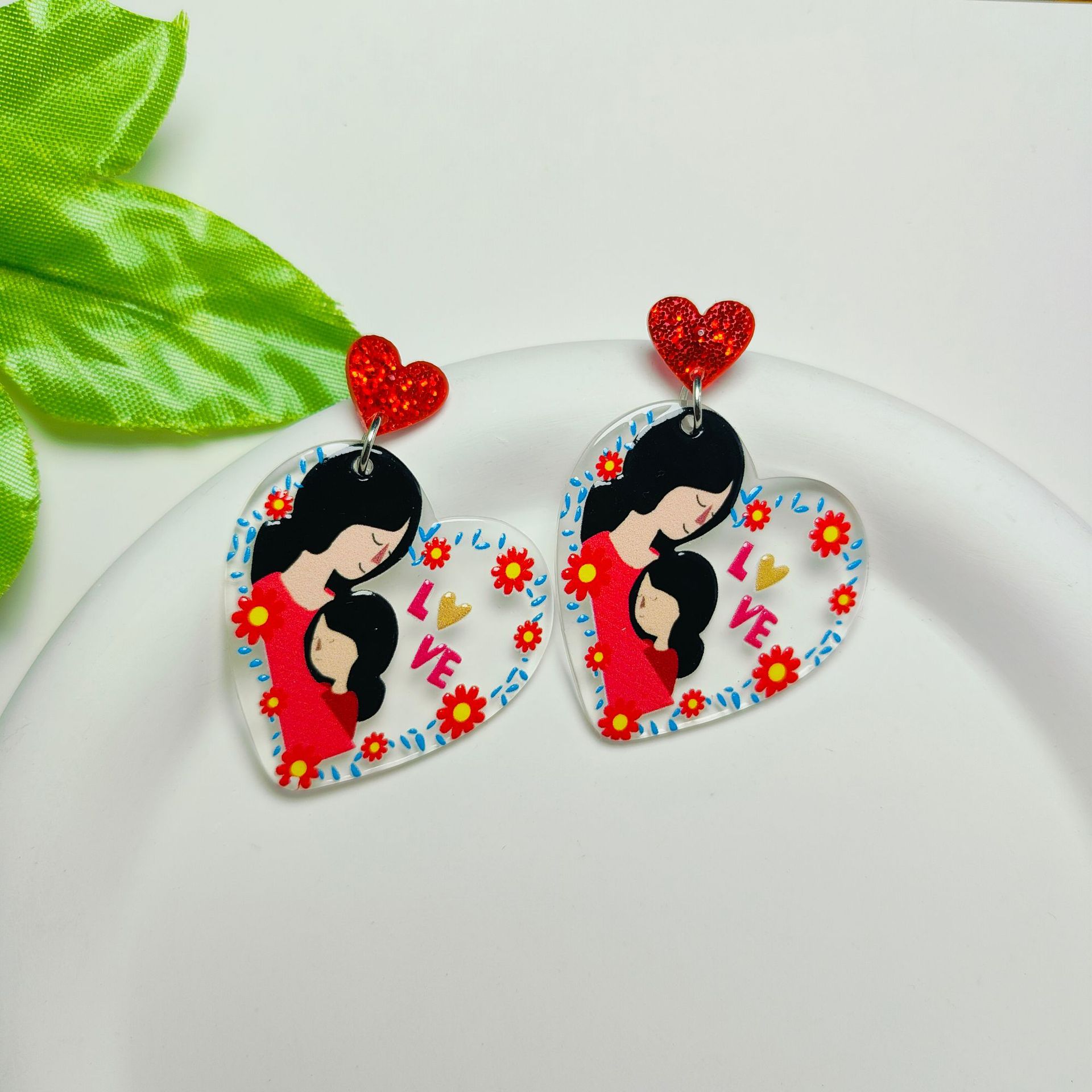 Lady Simple Style Heart Shape Arylic Printing Mother'S Day Women's Ear Hook 1 Pair display picture 1