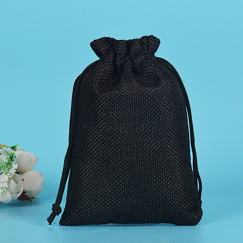 Льняная сумка 7*9 см; черная нейлоновая веревка