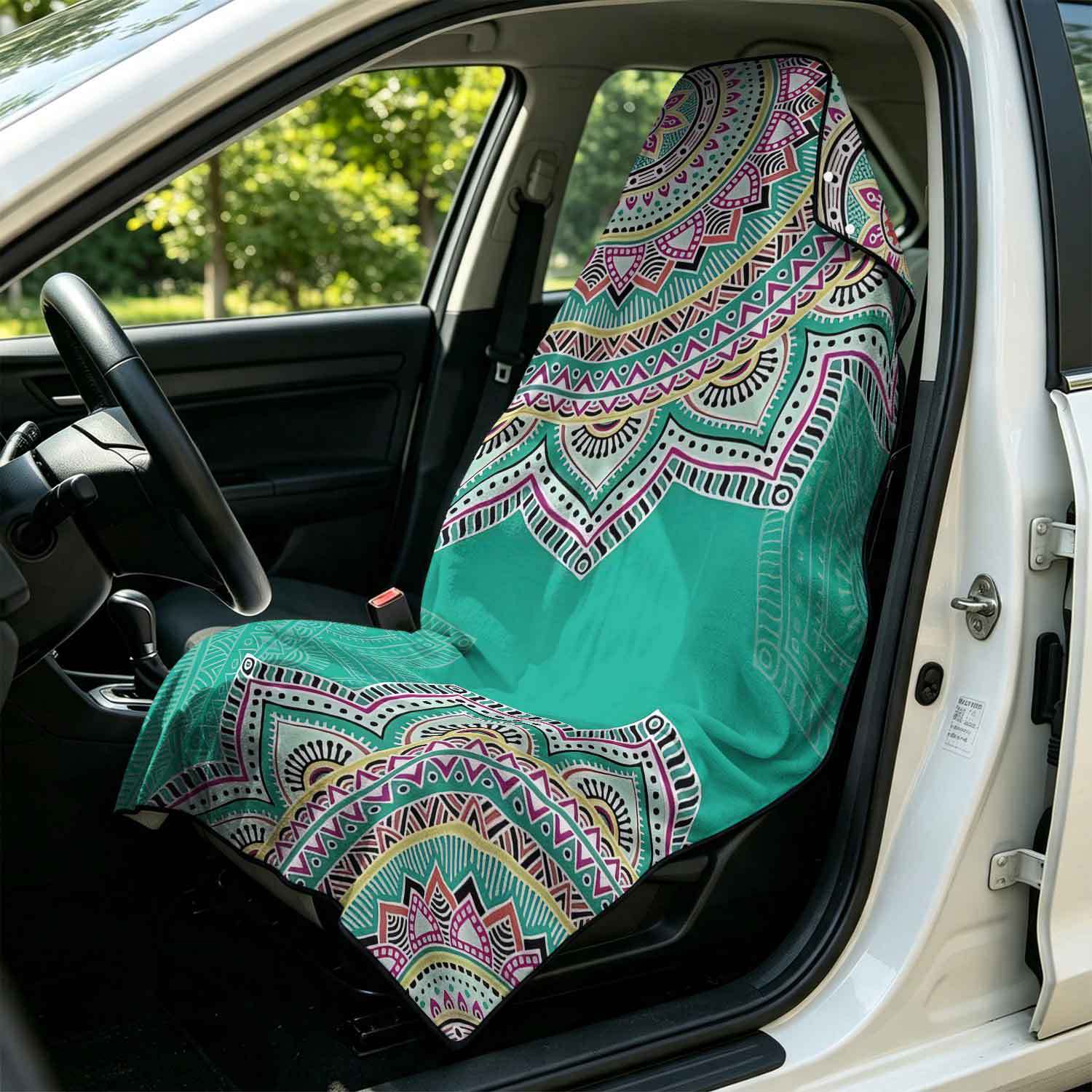 Printed bath towel and car seat cover 2-in-1, ultra-fine fiber outdoor beach and car dual-use universal seat cushion