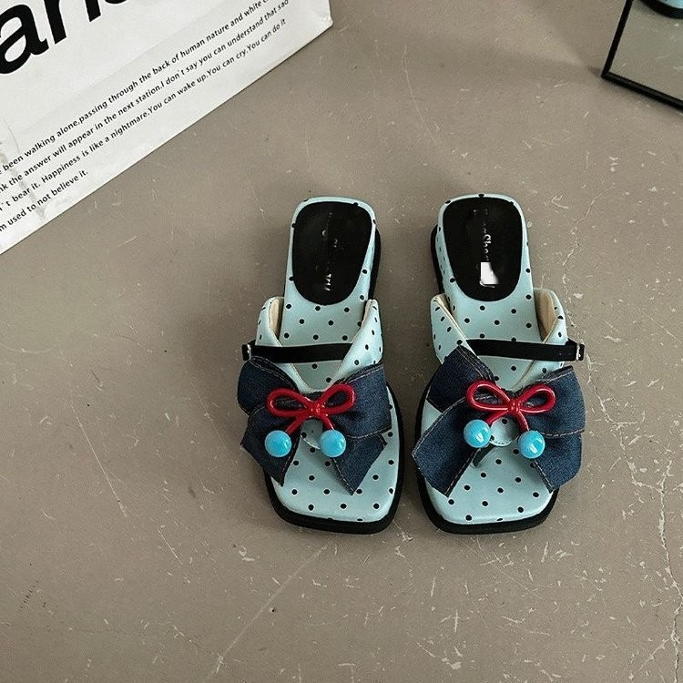 Un botón dulce arco ondulado flip flops para mujeres 06 verano usar coreana de suela gruesa sandallas de playa antideslizantes image 8