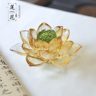 Glaze lotus ornaments auspicious Buddha set home Buddha Hall worship Candlestick flower Temple Buddha Hall