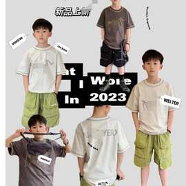 FW20046 24男童春夏户外拼明线儿童短袖+反光重工多口袋机能短裤
