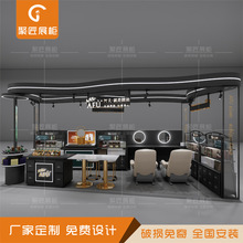 商场铁木烤漆中岛展示柜定做阿芙精油展柜高低楼梯式陈列台试装镜