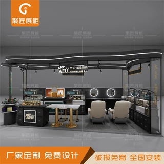 商场铁木烤漆中岛展示柜定做阿芙精油展柜高低楼梯式陈列台试装镜
