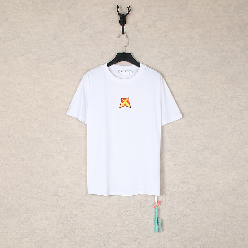 [Código europeo] versión correcta de impresión de acuarela splash tinta gradiente flecha graffiti ow marca de moda de manga corta pareja camiseta