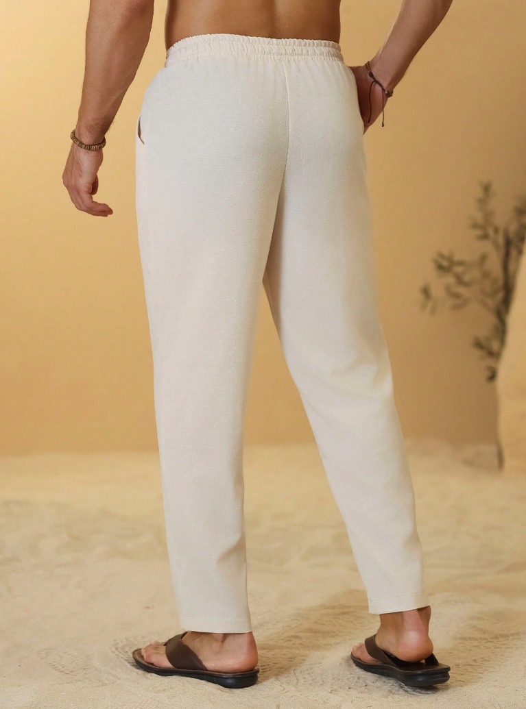Men's Clothing Men's Linen Casual Trousers Loose Fit Breathable Beach Vacation Style Drawstring Summer For Formal & Casual_viptrois.com