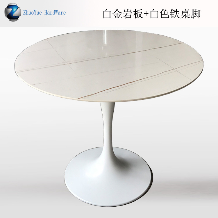劳伦白金岩板圆形餐桌定制风格家用咖啡厅吧台小户型多功能适用