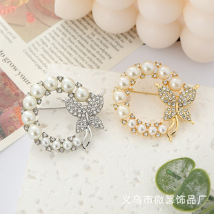 New South Korea Internet celebrity Diamond Pearl butterfly brooch fashion artistic temperament clothes fixed accessories corsage wholesale