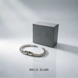 复古做旧双B古巴手链 男士重工粗链条手环 高街百搭潮酷手饰配饰