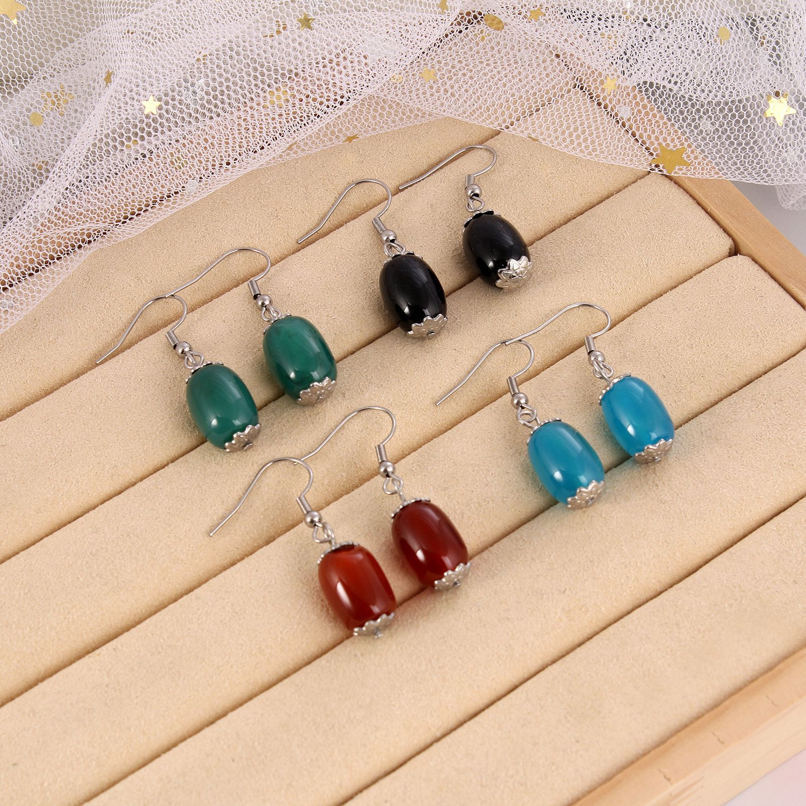 Simple Style Geometric Agate Plating Drop Earrings 1 Pair display picture 1