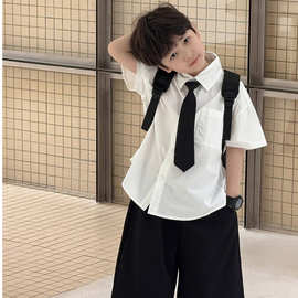男童学院风套装春夏季2025新款帅气宝宝黑白领带衬衫两件套潮礼服