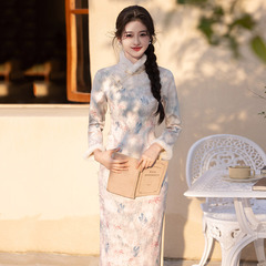 【熱銷同款】加絨加厚冬裝國風中式長款改良旗袍年輕款女復古長袖