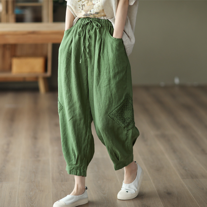 2023 Summer New Literary Loose Pure Color Cotton and Linen Elastic Waist Harem Pants Women's Nine-Point Pants # 1319 2023 Summer New Literary Loose Pure Color Cotton and Linen Elastic Waist Harem Pants Women's Nine-Point Pants # 1319