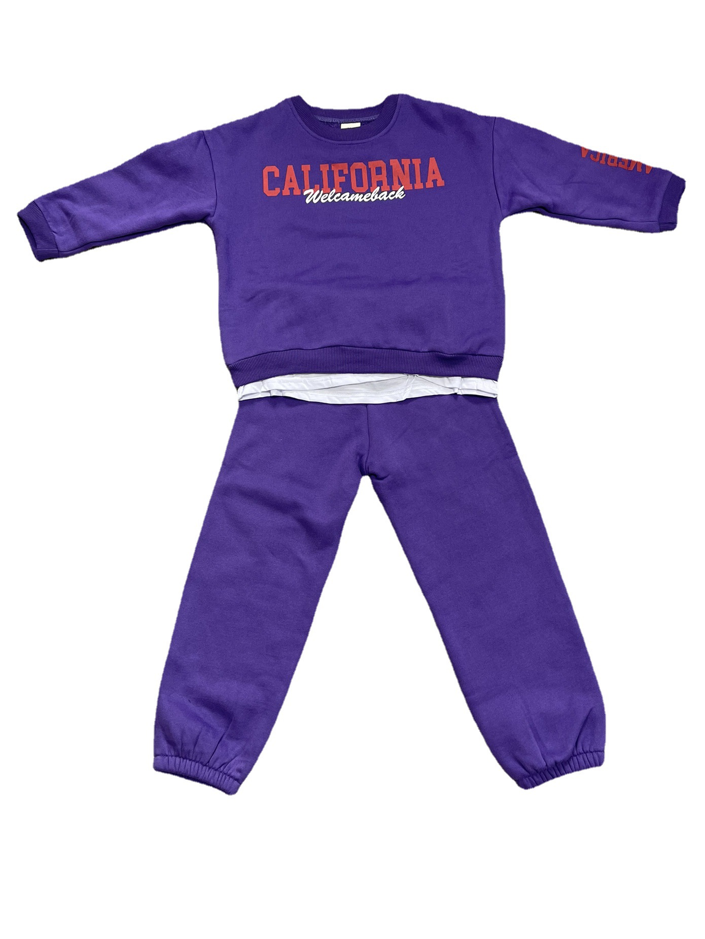 Traje de ropa de otoño e invierno para niñas Estilo de océano rojo neto para niños 2023 nuevos deportes de Moda Ropa para niños grandes forrada de lana gruesa traje de dos piezas