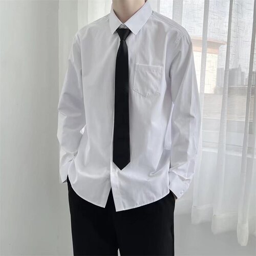 Men's white spring and autumn thin dk style shirt Korean version fashionable versatile casual shirt