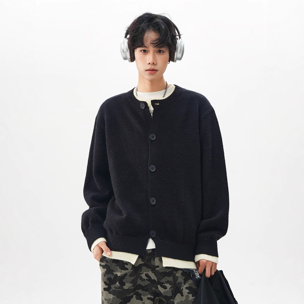 Jian Heng Original American Retro Fake Two-Piece Knit Sweater for Men, Autumn and Winter Melard Style, Lazy Loose Top for Women