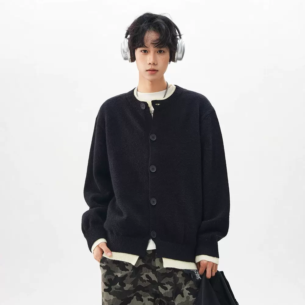 简恒原创美式复古假两件针织衫毛衣男款秋冬美拉德慵懒宽松上衣女