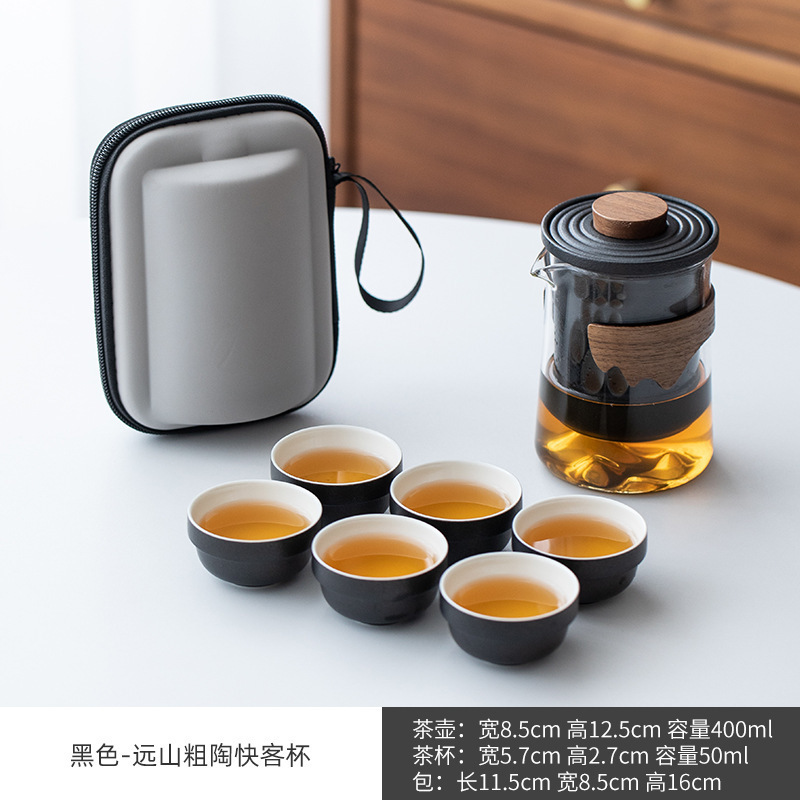 Large capacity pot with six cups (black)