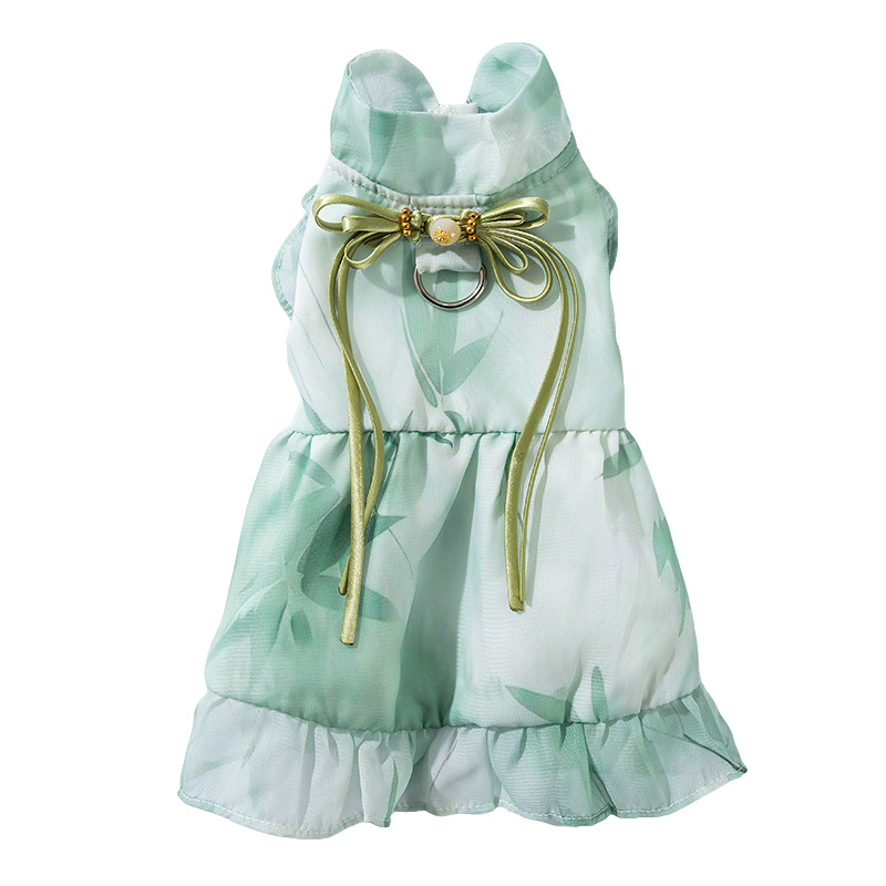Gato primavera y verano estilo chino tinta Danqing vestido chino falda china gatito retro hoja de bambú ropa de gato mascota