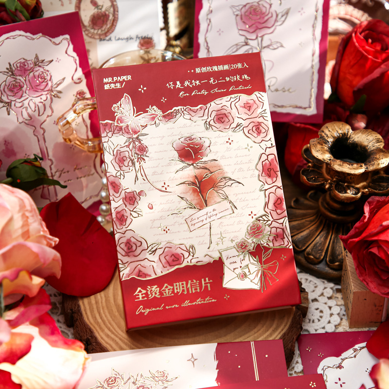 Papel Sr. Tarjetas postales de colección de estampado rosa poesía romántica tarjeta de felicitación caja de regalo de tarjetas