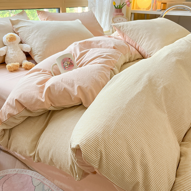 Algodón simple, algodón lavado con agua, cuatro piezas, 100 sábanas de algodón, dormitorios de estudiantes, tres piezas de cama