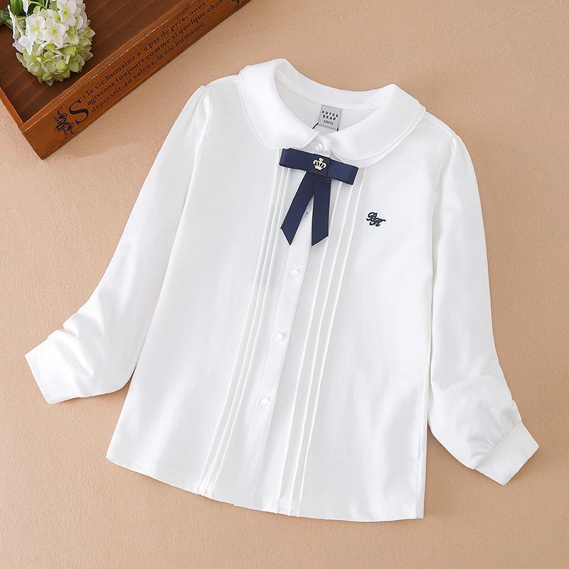 女童衬衫长袖t恤春装新款中大儿童白色打底衫女孩宝宝上衣娃娃领