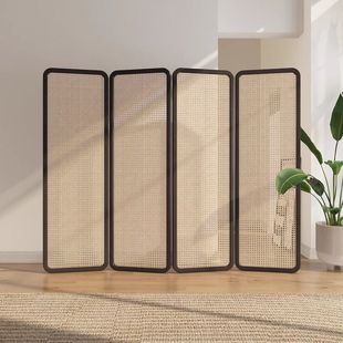 New Chinese-Style Rattan Screen Partition for Living Room Entrance, Office Entryway, Folding Mobile Solid Wood Folding Screen