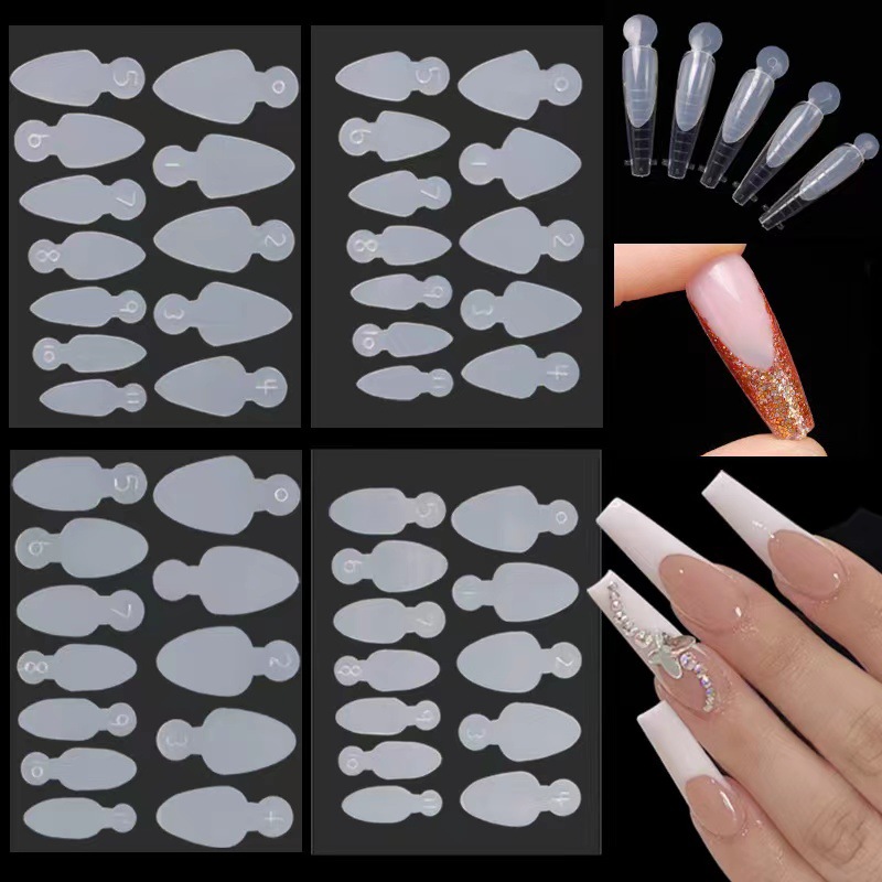 Explosiones transfronterizas de cristal de manicuras, moldes de película de uñas libres de fricción sin papel, 12 piezas de pegamento de extensión de moldes de uñas franceses al por mayor
