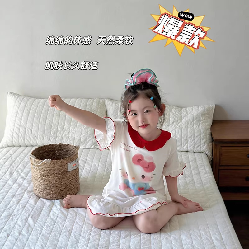 Anmeiya nightgown girls' parent-child clothing summer dress lace nightgown Tencel Lyocell Anyang children's clothing manufacturers Anmeiya nightgown girls' parent-child clothing summer dress lace nightgown Tencel Lyocell Anyang children's clothing manufacturers