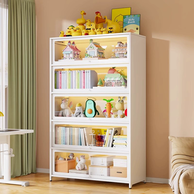 Домашний стальной книжный шкаф Гостиная пылезащитная стеклянная дверная шкафчик Многослойная детская книжная полка напольный шкаф шкаф для хранения