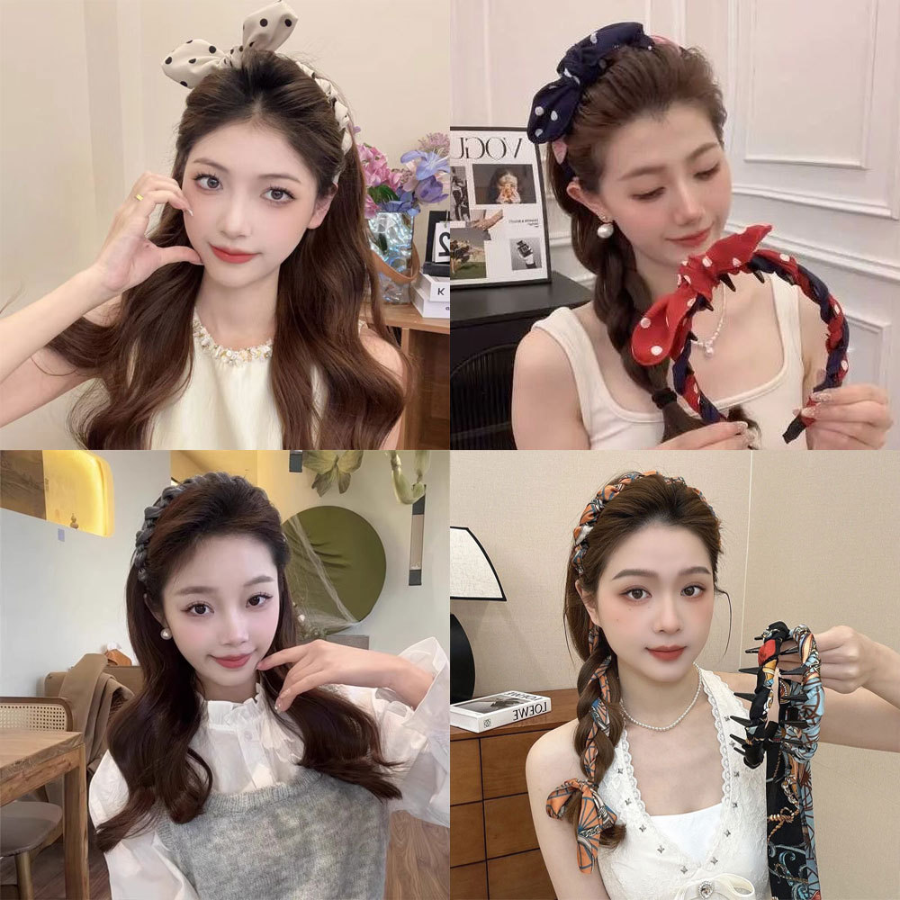 复古兔耳朵波点发箍女2025新款高颅顶显脸小发卡日常外戴发捆头箍